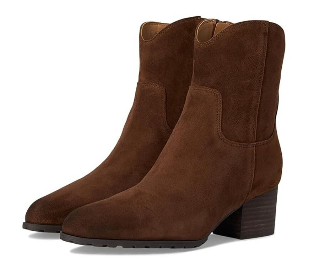 VIONIC Womens Bishop Western Ankle Boots US 6.5 Brown Suede Water Repellent NWOB